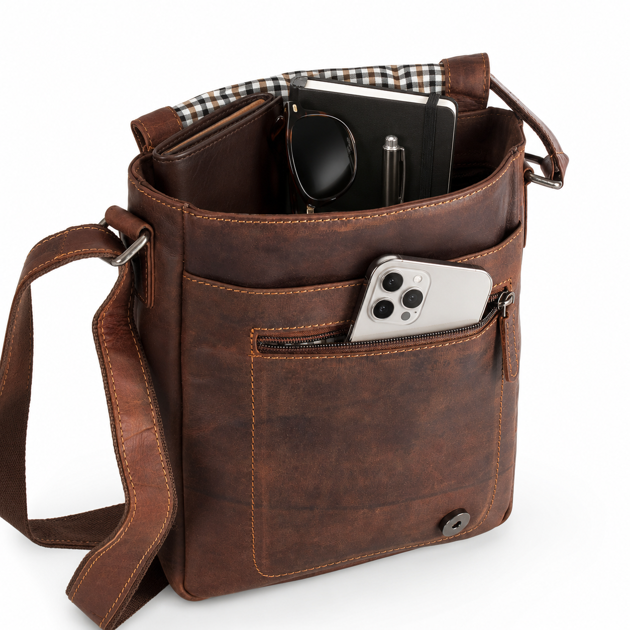 Leather Shoulder Bag Kingston - Genuine Full-Grain Leather Crossbody Shoulder Bag