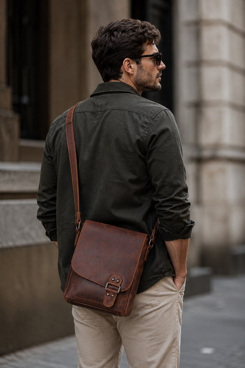 Leather Shoulder Bag Kingston - Genuine Full-Grain Leather Crossbody Shoulder Bag